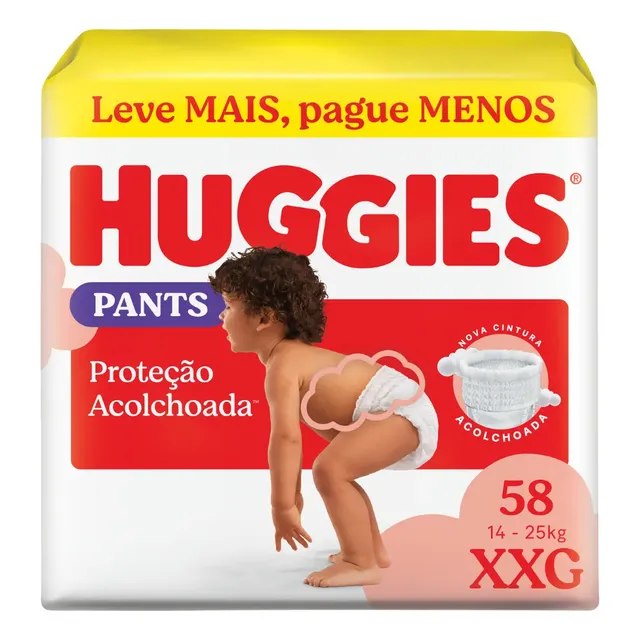 Fralda Huggies Pants Roupinha Proteção Acolchoada XXG com 58 Unidades