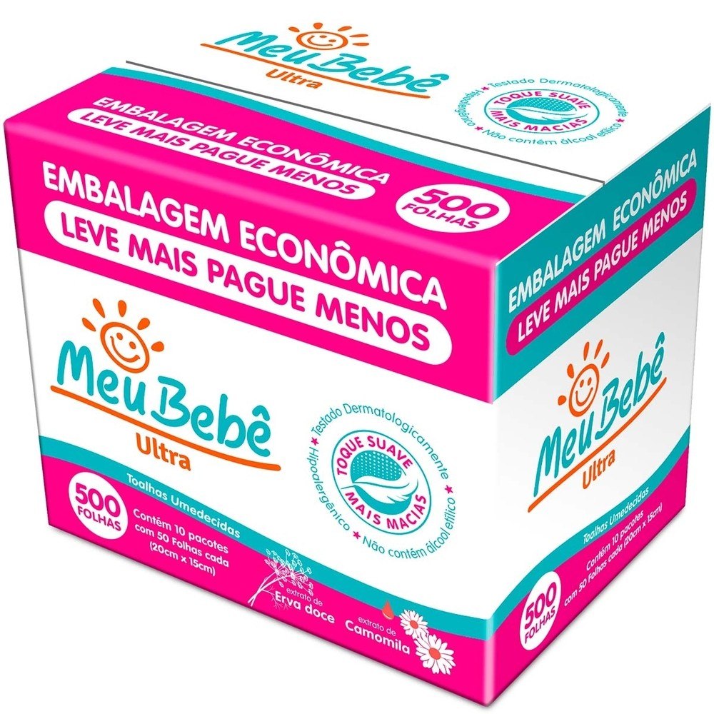 Toalha Umedecida Meu Bebê Ultra 500 Folhas por R$40,29