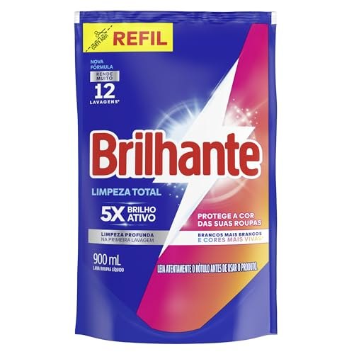 Brilhante Sabão Líquido Limpeza Total Refil 900 ml por R$8,45