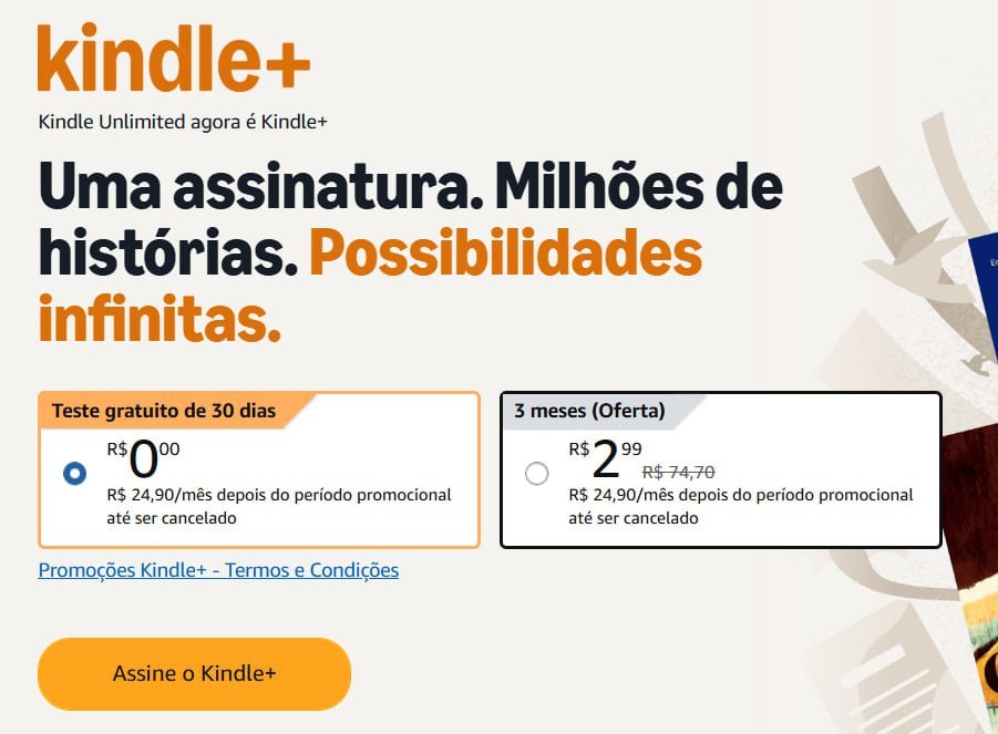 Kindle+: 3 meses por R$ 2,99, antigo Kindle Unlimited