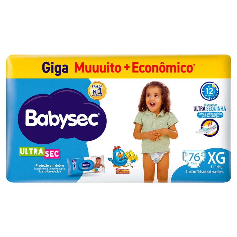 Fralda Babysec Ultrasec Giga XG com 76 Unidades por R$70,39