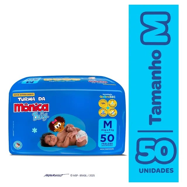 Fralda Turma da Mônica Baby M com 50 unidades por R$29,48 cada