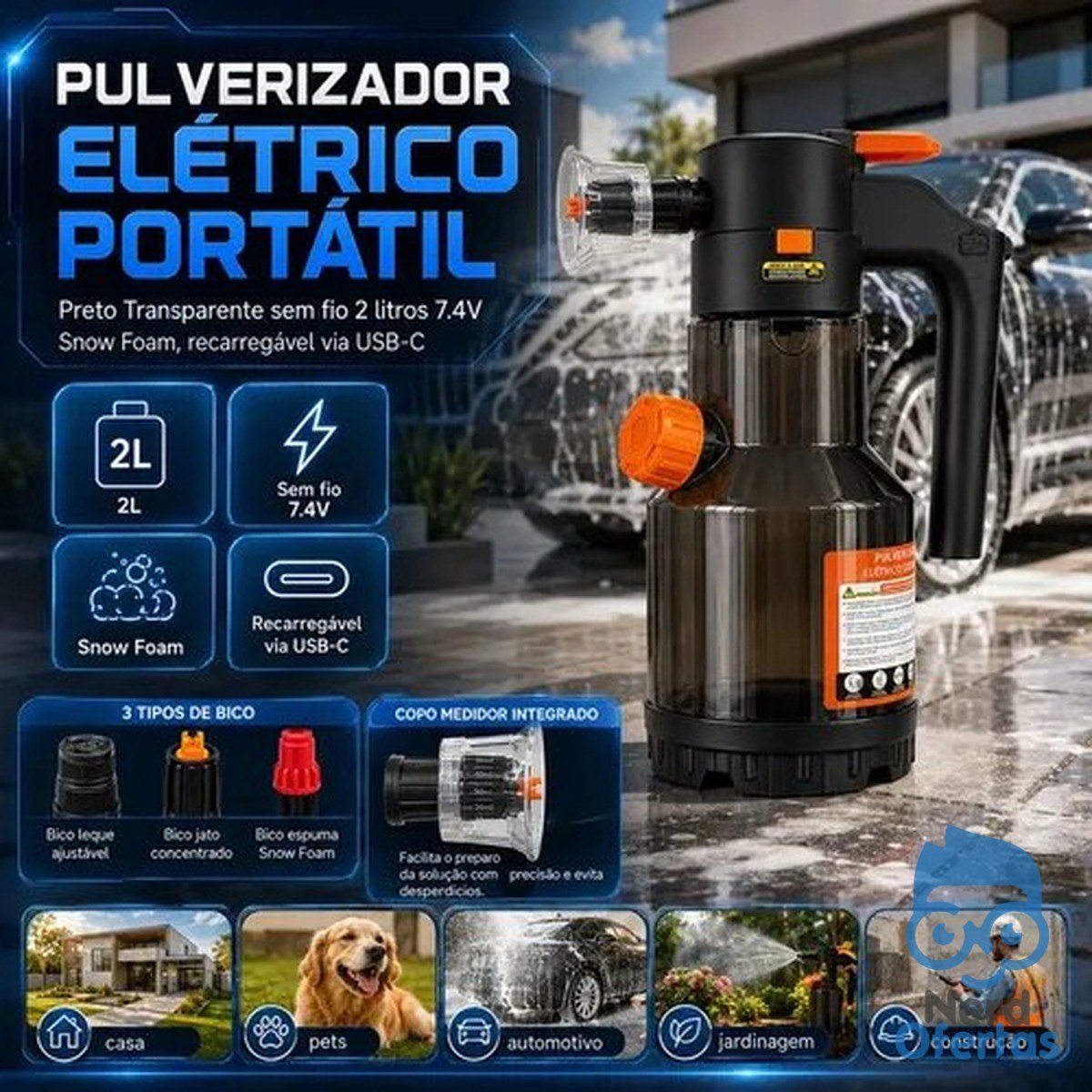 Pulverizador Elétrico Snow Foam 2 L para Carro, Moto e Jardim