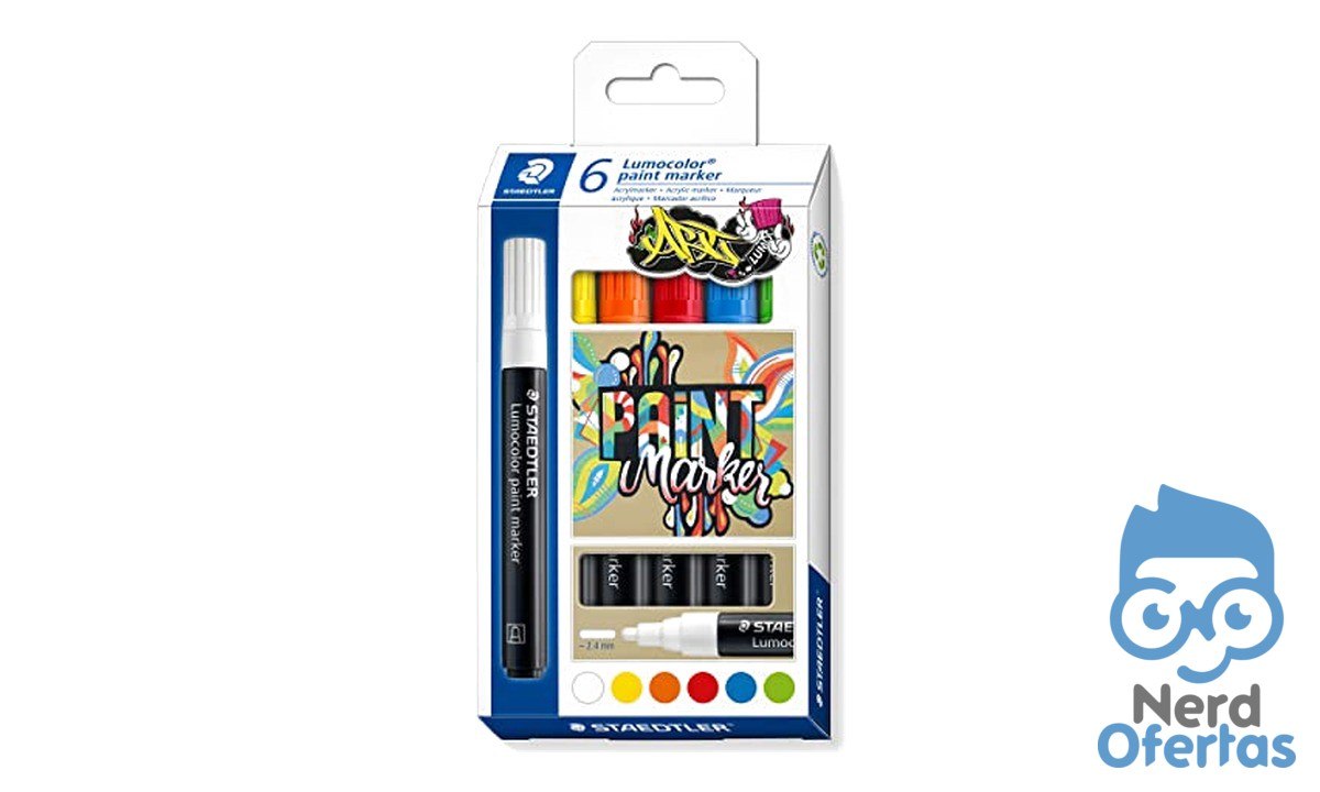STAEDTLER Marcador Acrílico Lumocolor 6 Cores Sortidas Tinta Permanente à Base de Água 349 C6