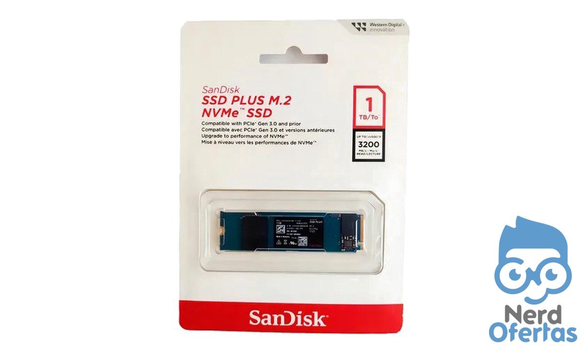 SSD M.2 NVMe 1TB Sandisk Plus SDSSDA3N-1T00-G26 3200MBps por R$ 747 com cupom HOJETECH