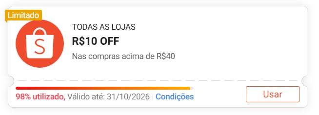 Cupom Shopee R$ 10 OFF em compras acima de R$ 40 com FANT4S10
