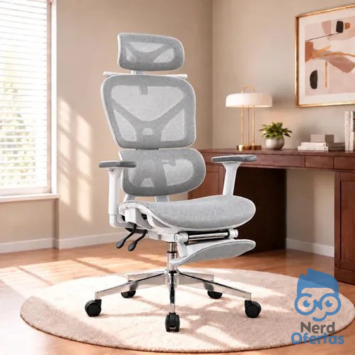 Cadeira de Escritório Presidente Sweet Studio Ergonômica Cinza com Apoio Lombar e para Pés