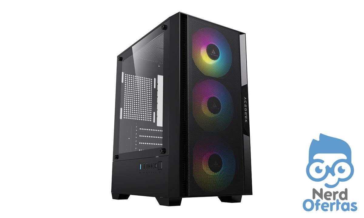 Gabinete Gamer Acegeek Stratus Mesh Preto Mid-Tower com 3 Fans por R$ 110