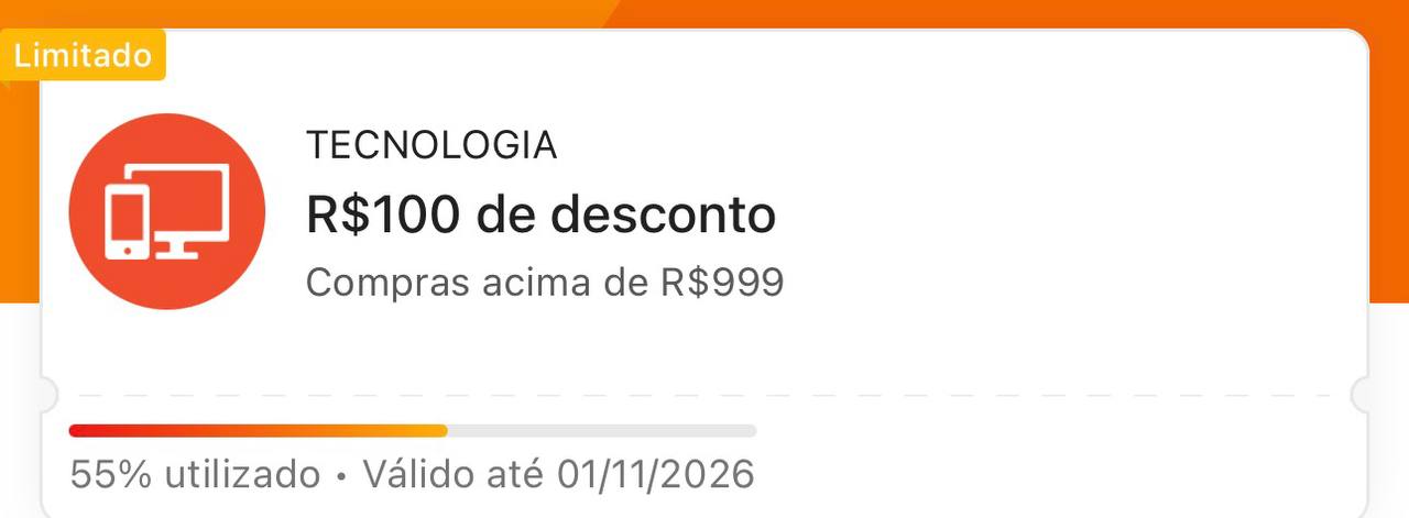Cupom Shopee Tecnologia: R$ 100 OFF em compras acima de R$ 999