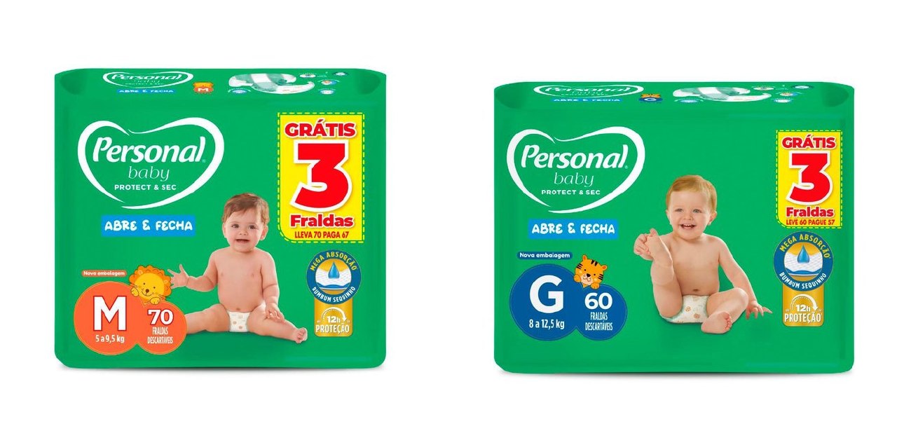 Fralda Personal Baby Protect & Sec, tamanhos M e G com cupom de 20% OFF