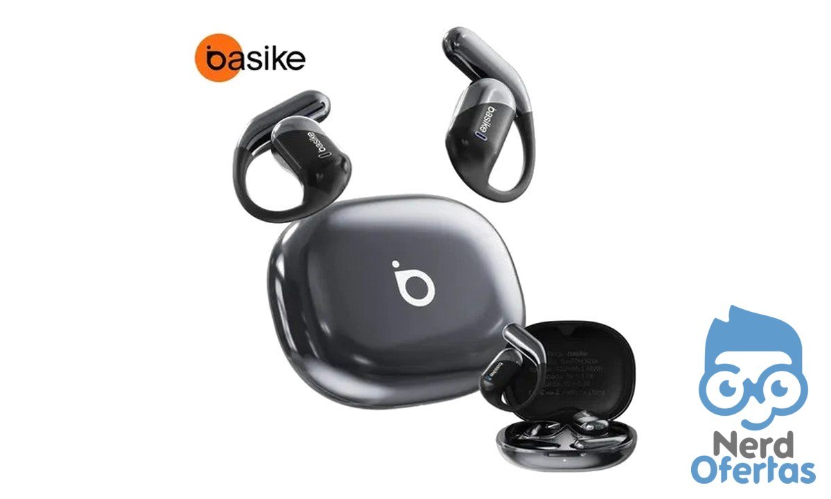 Fone de Ouvido Basike Sem Fio Bluetooth Gamer Esportivo com Gancho, Baixa Latência e 100h de Bateria