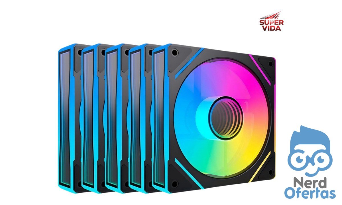 Kit 5 Cooler Fan ARGB 120mm para Gabinete e CPU 1300 RPM Silencioso por R$ 109