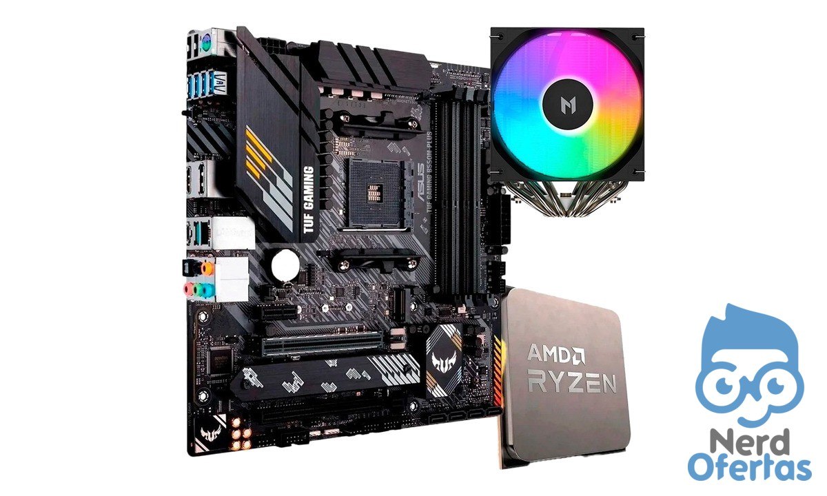 Placa-Mãe ASUS TUF B550M-Plus + Ryzen 7 5700X + Air Cooler MACH1 WIND por R$ 1.655