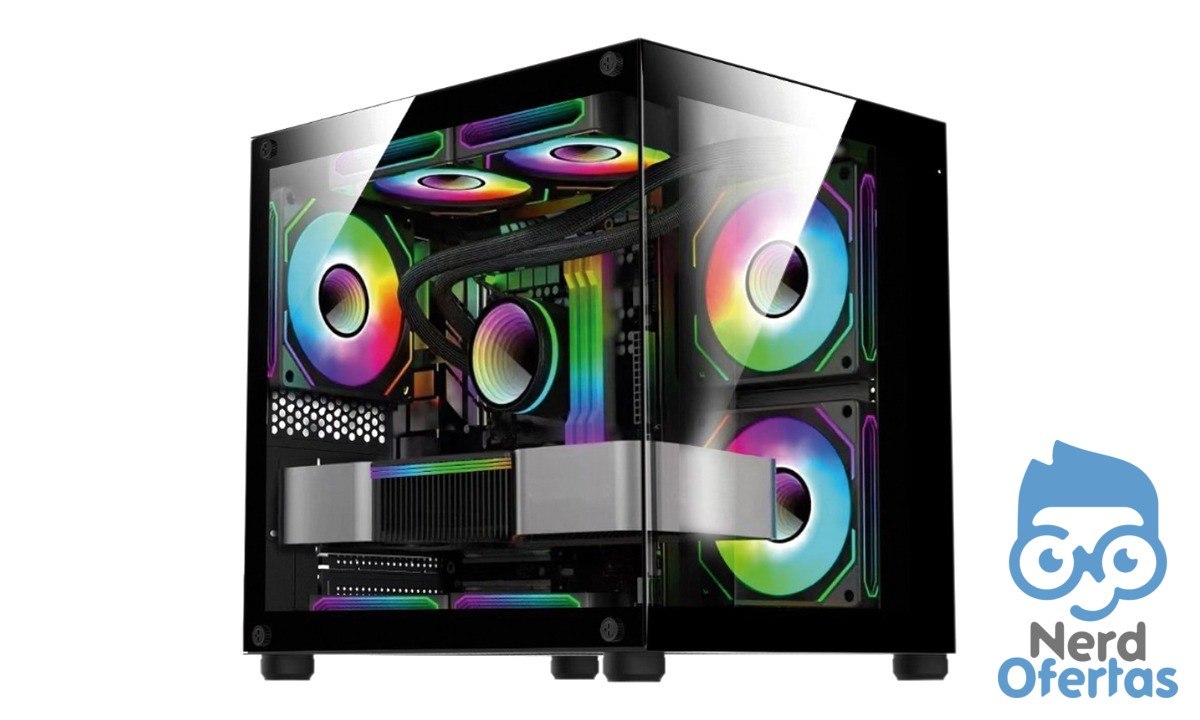 Gabinete Gamer Aquário Vidro Com 4 Fans Preto Gb1796 Hayom por R$ 214