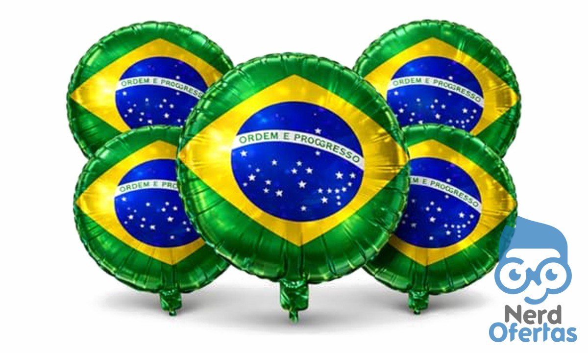 Kit 5 Balões Bandeira do Brasil Metalizado 18 Polegadas 45cm Copa