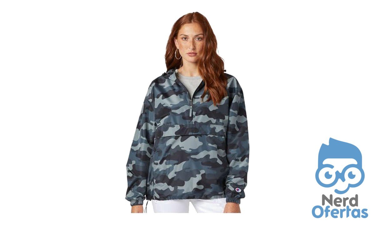 Champion CO200 Jaqueta Masculina Corta-Vento com Capuz Ajustável e Zíper Quarter-Zip, R$ 111