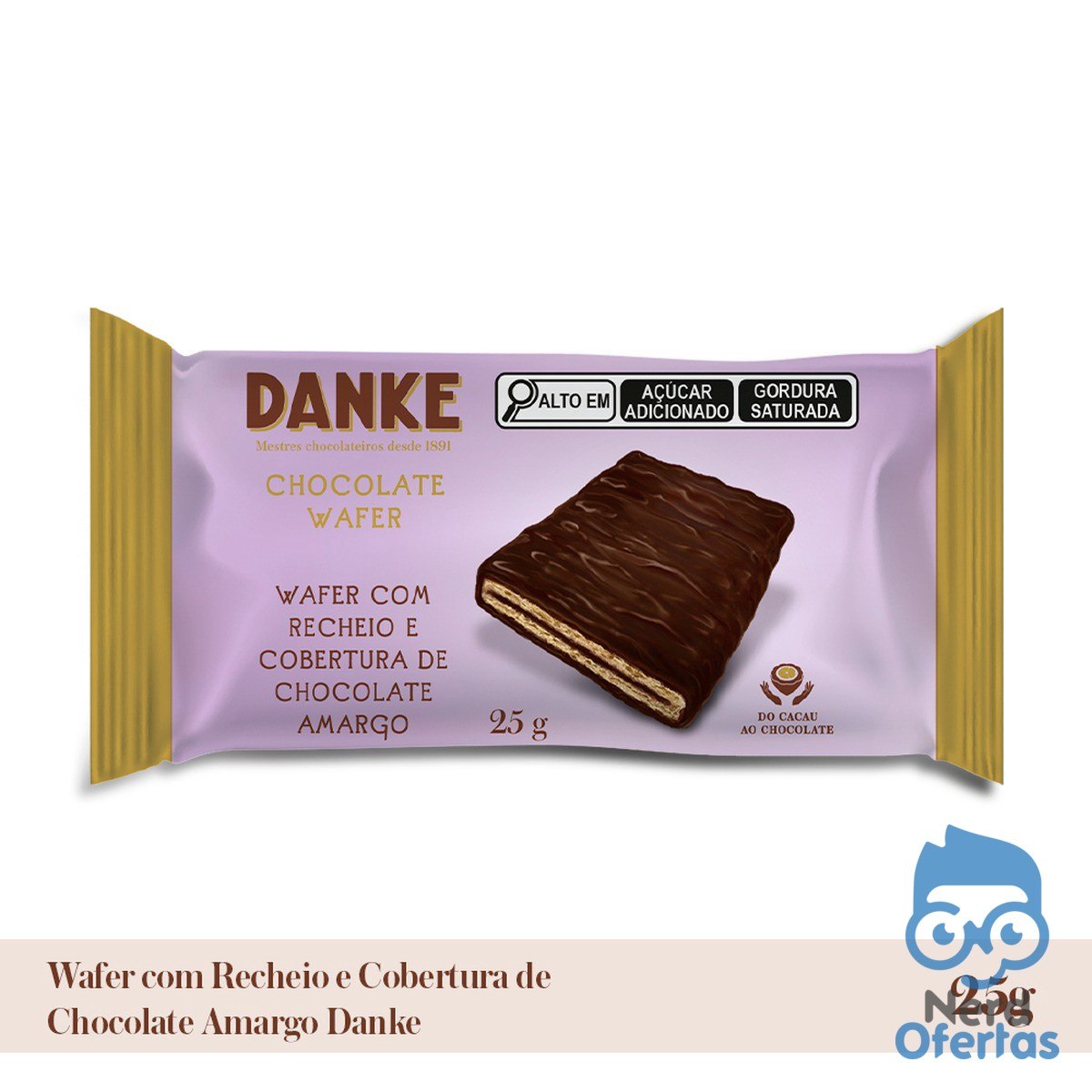 Wafer Danke Chocolate Amargo 25g Recheio e Cobertura 70% Cacau