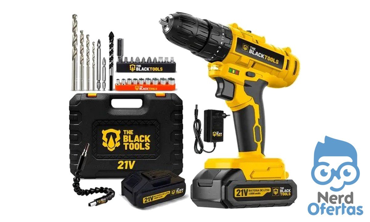 Parafusadeira Furadeira de Impacto a Bateria 21V 3/8" Bivolt por R$ 70