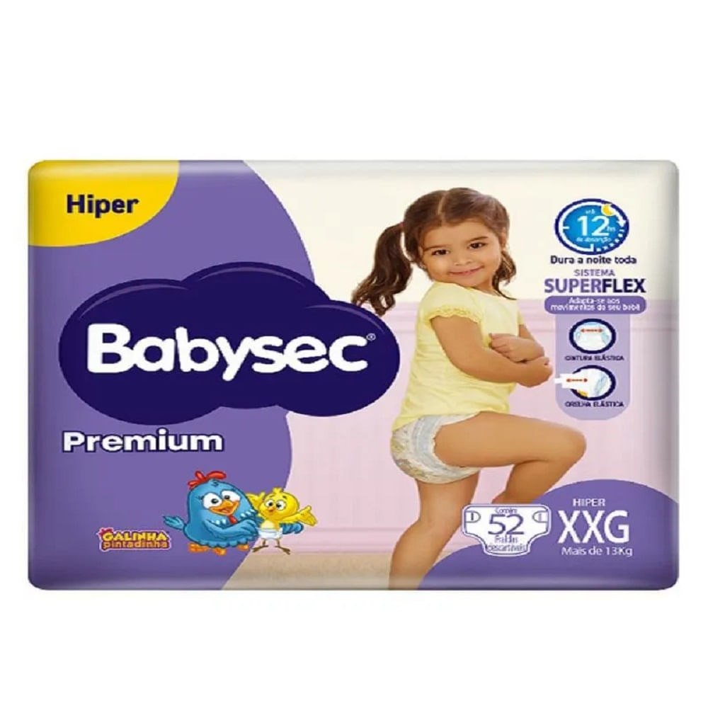Fralda Babysec Galinha Pintadinha Premium XXG com 52 Unidades