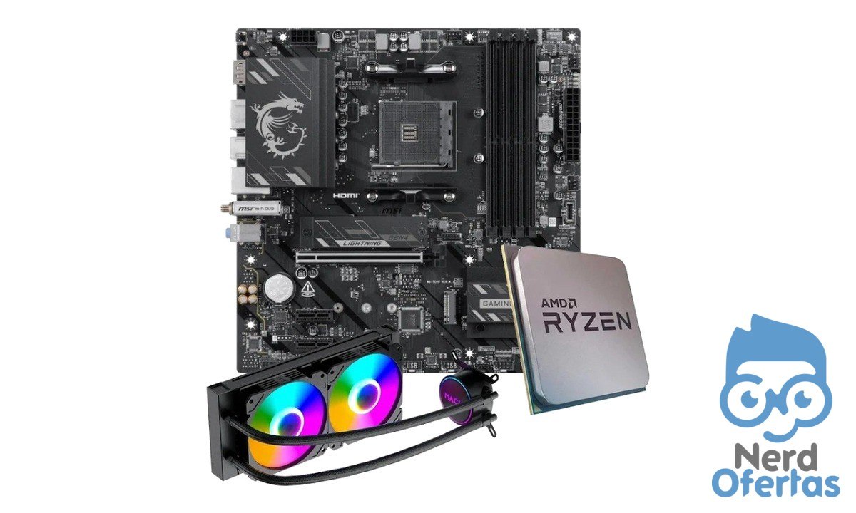 Placa-mãe MSI B550M Gaming Plus WiFi 6E com Ryzen 7 5700X e water cooler de 240mm por R$ 1.471