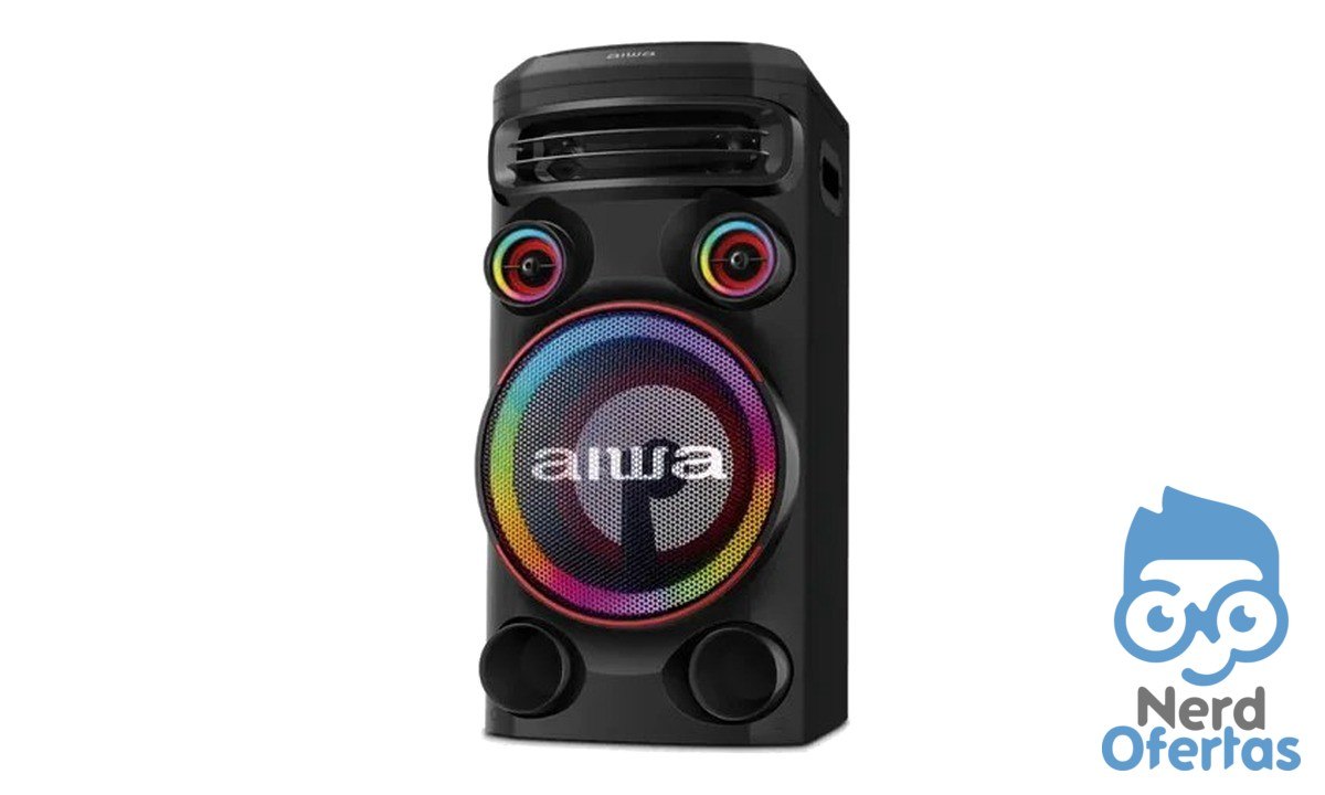 Torre de Som AIWA T1W-02 1600W com Woofer 10", Bluetooth, RGB, USB e FM