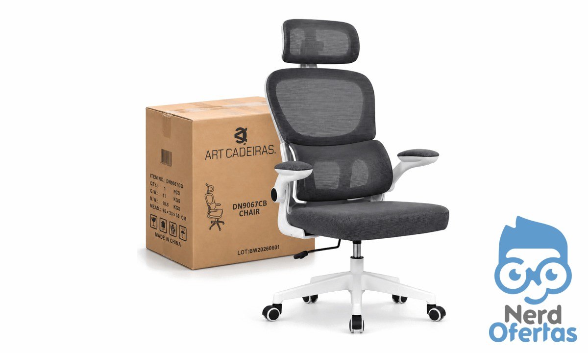 Cadeira Ergonômica Mesh Cinza Presidente NR17 com Apoio Lombar 150kg Braço Retrátil por R$ 280