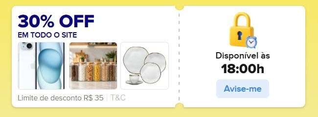 Cupom de 30% OFF no Mercado Livre liberado a partir das 18h