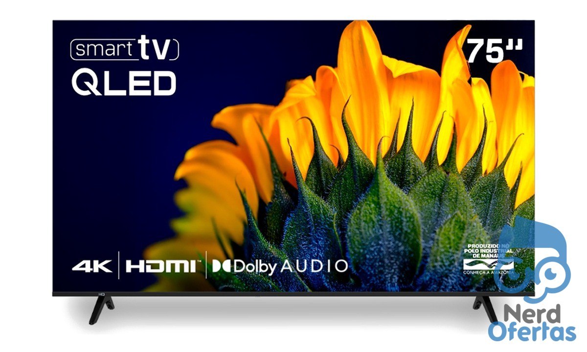 Smart TV HQ QLED 75 polegadas 4K Wi-Fi por R$ 3.040 com cupom