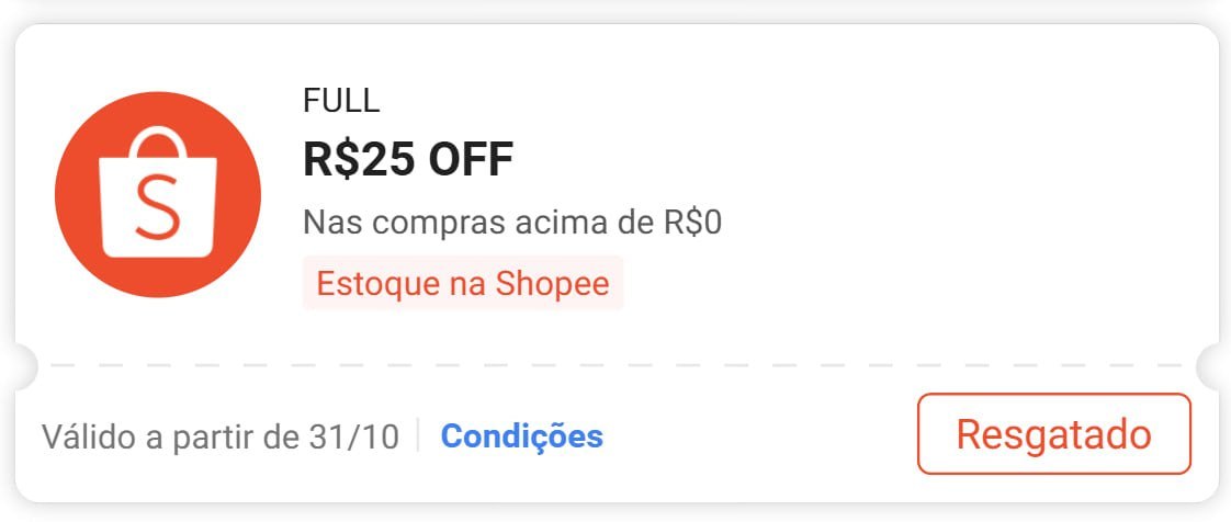 Cupom de R$25 sem valor mínimo para resgatar nesta página