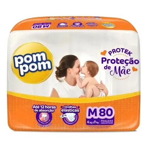 Fralda Pom Pom Proteção de Mãe M com 80 Unidades por R$51,07 cada