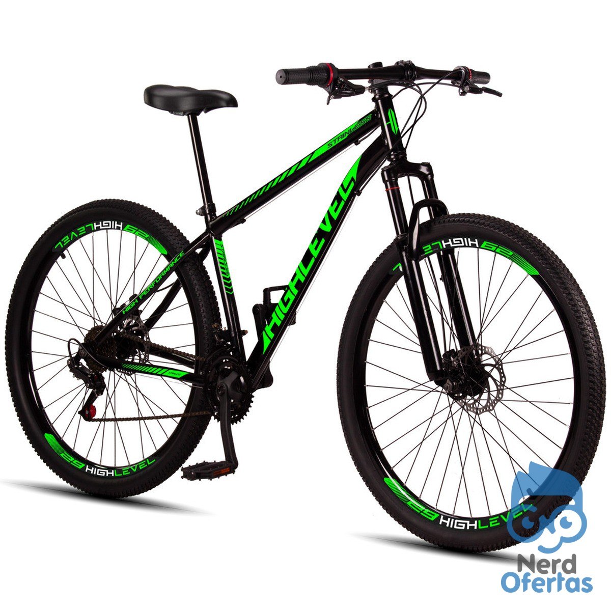 Bicicleta Aro 29 Highlevel Aço Carbono, Freios a Disco, Suspensão Dianteira, 21 Marchas