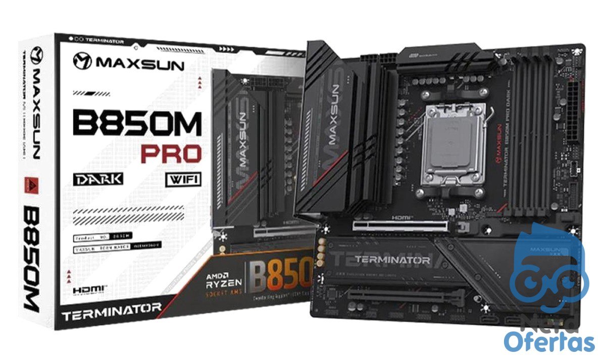 Placa Mãe Maxsun Terminator B850M Pro Dark WiFi, Chipset B850, AM5, mATX, DDR5 por R$ 832