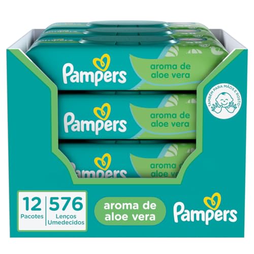Kit Lenço Umedecido Pampers Aloe Vera com 12 Pacotes