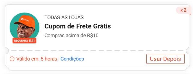 Cupom Shopee com frete grátis, libera à meia-noite