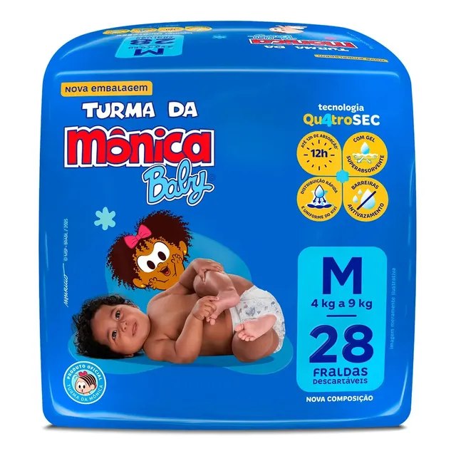 Fralda Turma da Mônica Baby M com 28 Unidades, com cupom de 25% OFF