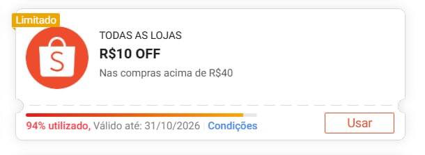 Cupom Shopee: R$ 10 OFF em compras acima de R$ 40 com o código D3CIDIU
