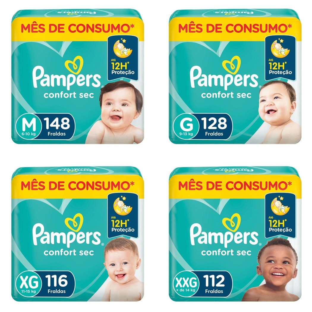 Fralda Pampers Confort Sec Jumbo Plus, tamanhos M, G, XG e XXG com cupom de 20% OFF