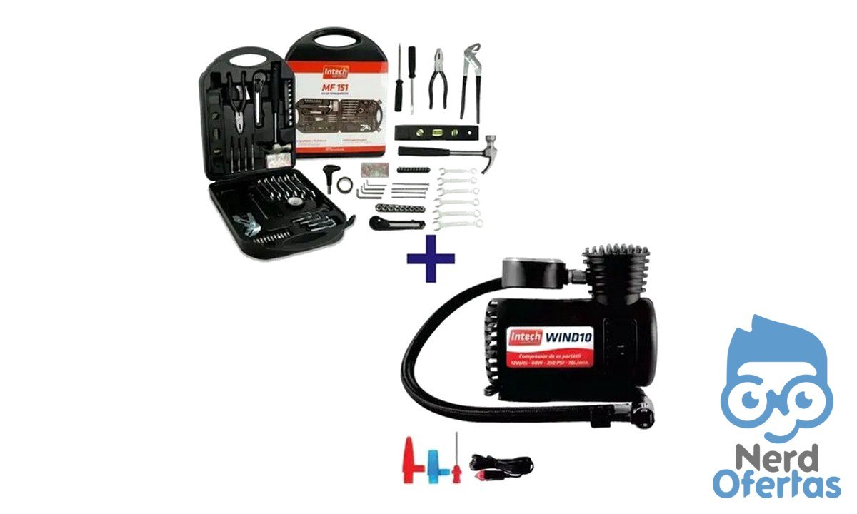 Kit Ferramentas Maleta 151 Peças + Mini Compressor de Ar 12V por R$ 69