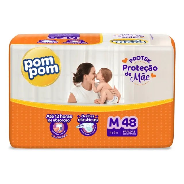 Fraldas Pom Pom Protek M com 48 unidades por R$25,90 cada