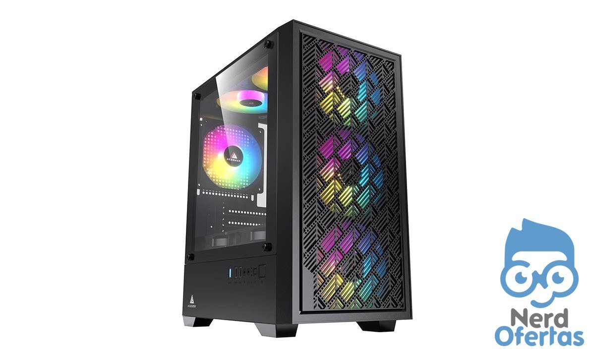 Gabinete Gamer Acegeek Matrix Mini-Tower Lateral de Vidro Preto por R$ 98
