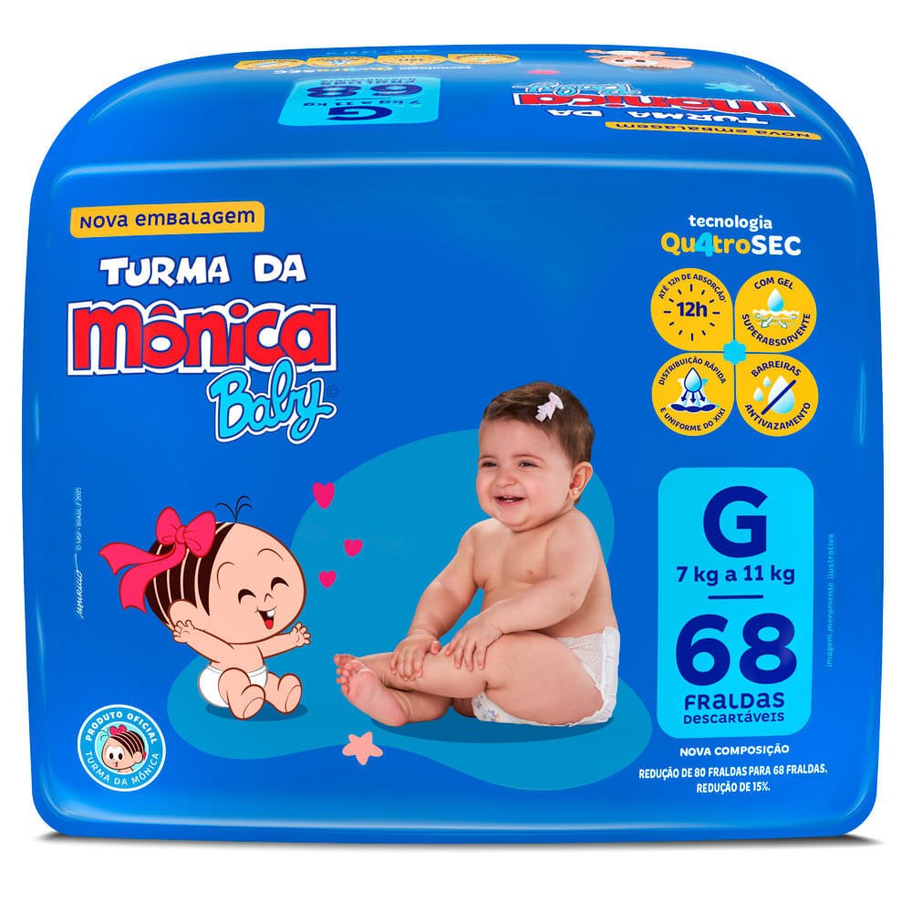 Fralda Turma da Mônica Baby G com 68 Unidades por R$44,79