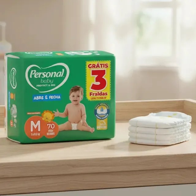 Pacote Hiper Fralda Personal Baby Protect Sec Tamanho M com 70 unidades, até 12h de proteção