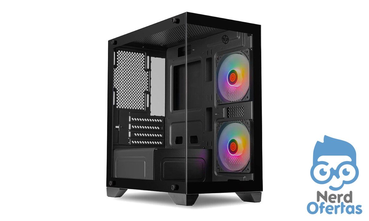 Gabinete Gamer TGT Gladiator Rainbow Mid-Tower Lateral de Vidro 2 Fans Preto por R$ 104