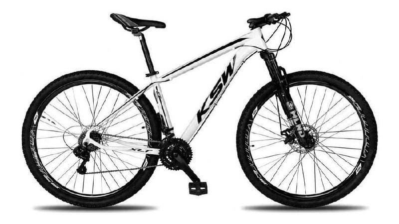 Bicicleta Aro 29 KSW XLT 21 Marchas Shimano Freios a Disco Quadro 17 Branca