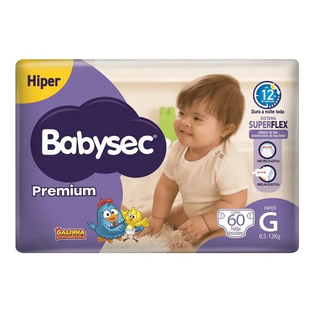 Fraldas Babysec Premium Galinha Pintadinha G com 60 Unidades