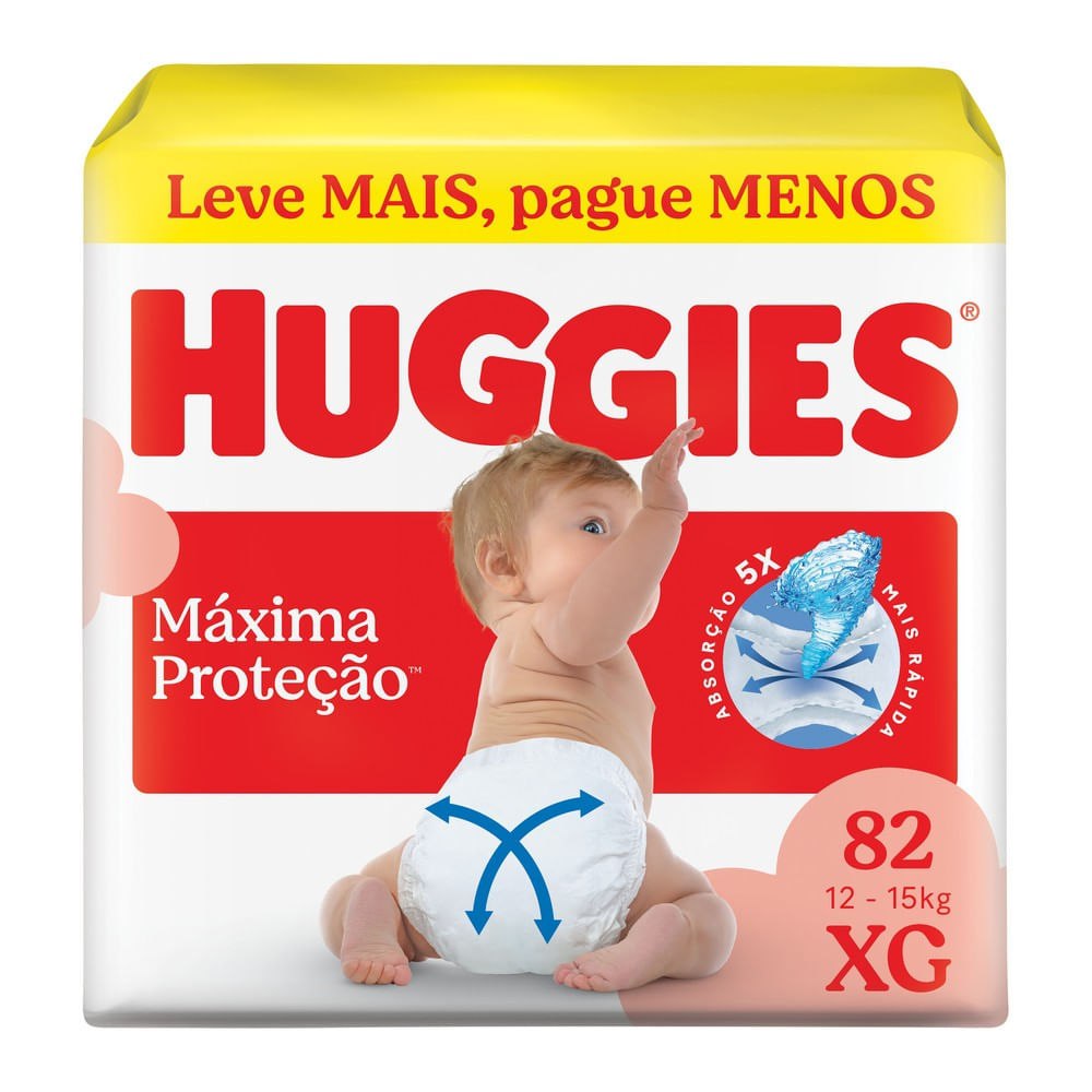Fralda Huggies Máxima Proteção XG com 82 Unidades por R$90,16