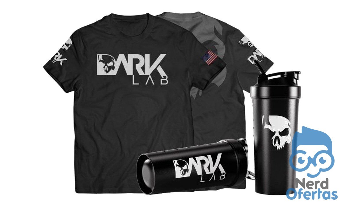 Kit Camiseta Caveira Dry-Fit + Coqueteleira Fuse 700ml Preta Dark Lab por R$ 47